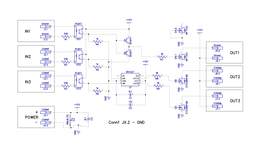 Мощный 3х канальный опто MOSFET модуль (схема+плата)